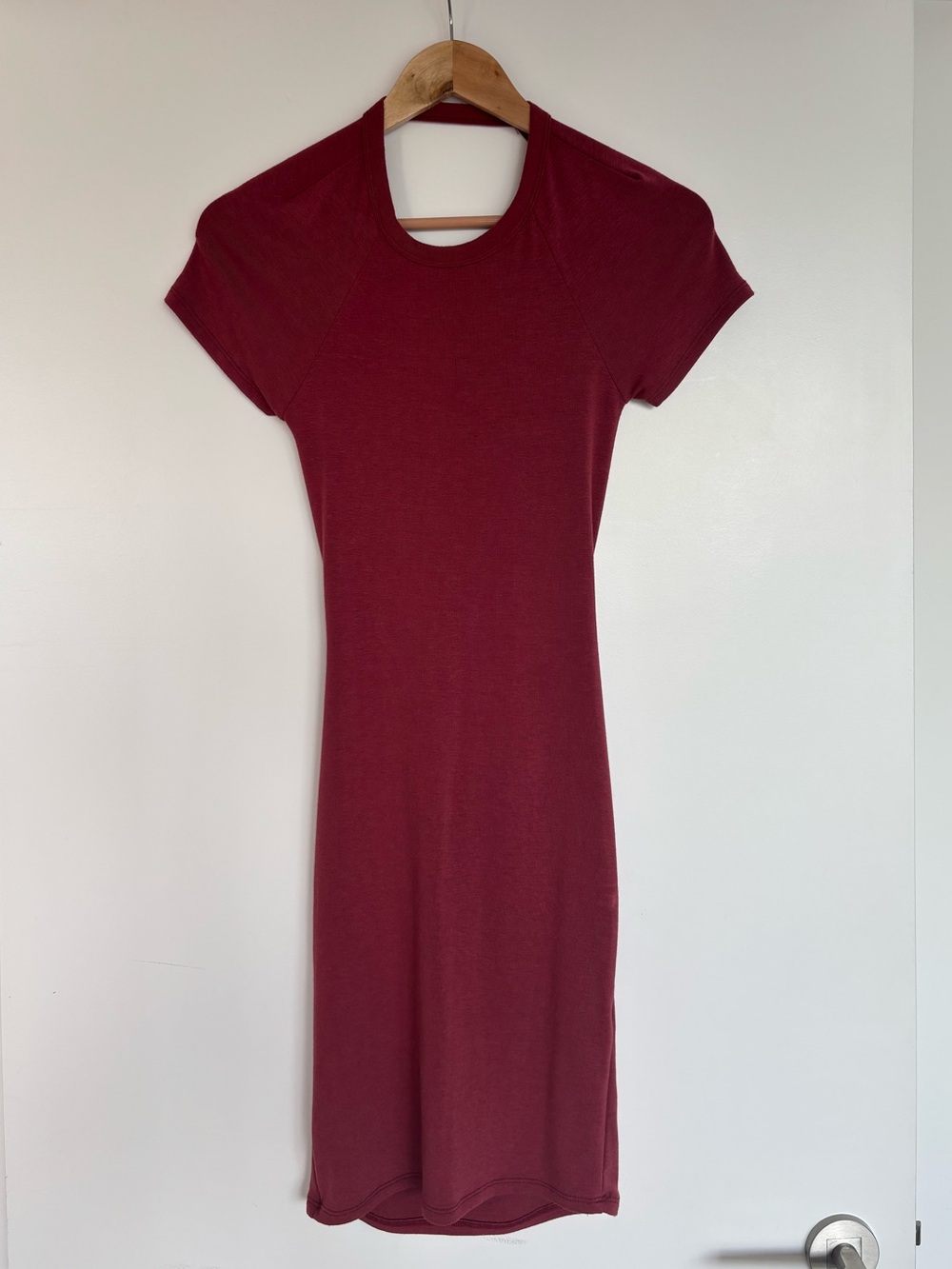 Seductions 12-16” PTP BNWT Short Sleeve Midi Stretch Dress, Burgundy, Size Large